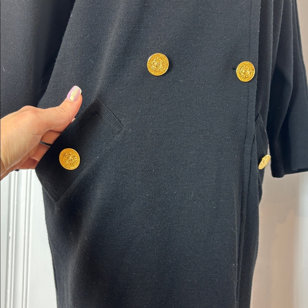 Adrienne Vittadini Black Long Sleeve Knit Dress with Gold Buttons - Picture 5 of 7